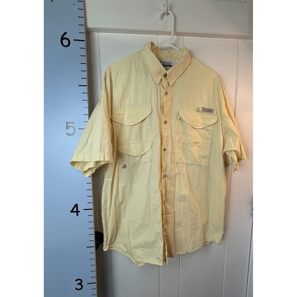 Columbia PFG Shirt Mens XL Button Down Short Sleeve Yellow Fishing Vented Camp